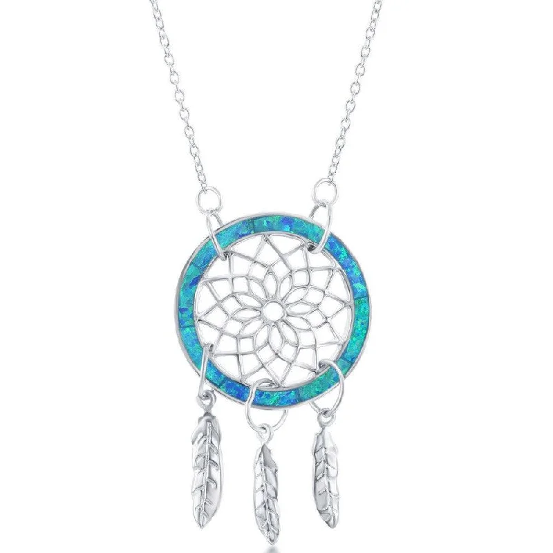 Best necklaces and pendants with adjustable chains for a customizable fit-Sterling Silver Blue Inlay Opal Dream Catcher Necklace