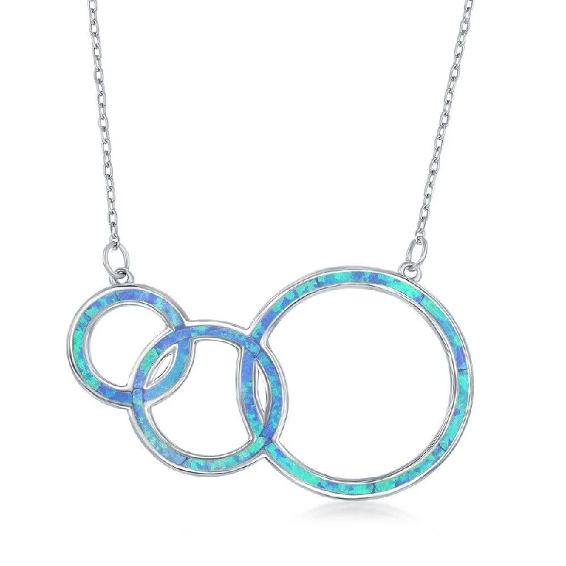 Stunning necklaces and pendants with amethyst gemstones for a calming effect-Sterling Silver Blue Opal Triple Open Circle Necklace