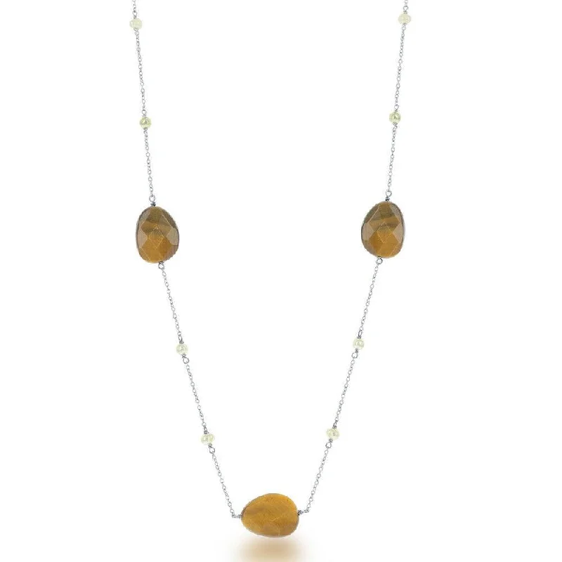 Unique necklaces and pendants with gemstones for a colorful and vibrant statement-Sterling Silver Brown Tiger Eye with Round FWP Necklace