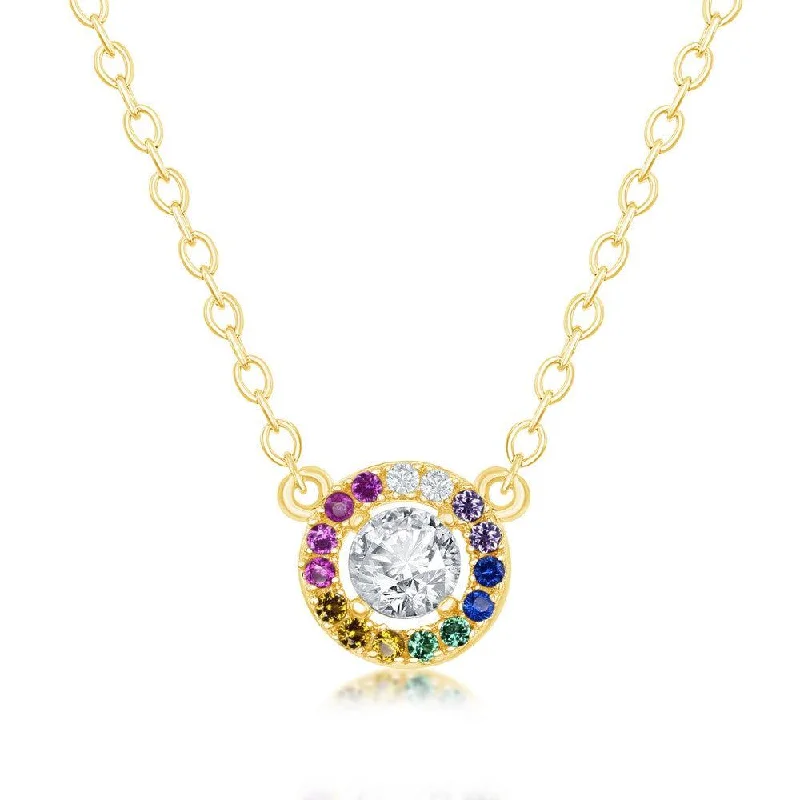 Best necklaces and pendants with zodiac signs for a celestial, astrology-inspired vibe-Sterling Silver Center White CZ with Rainbow CZ Necklace