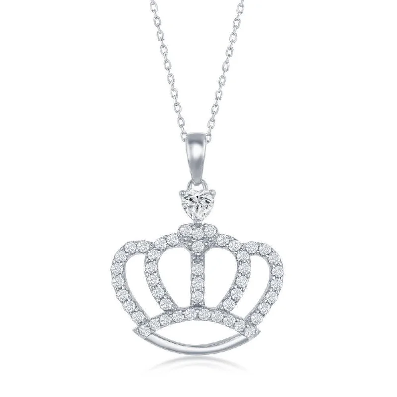 Stunning necklaces and pendants with ruby and diamond combinations for a luxurious effect-Sterling Silver Crown Cubic Zirconia Necklace