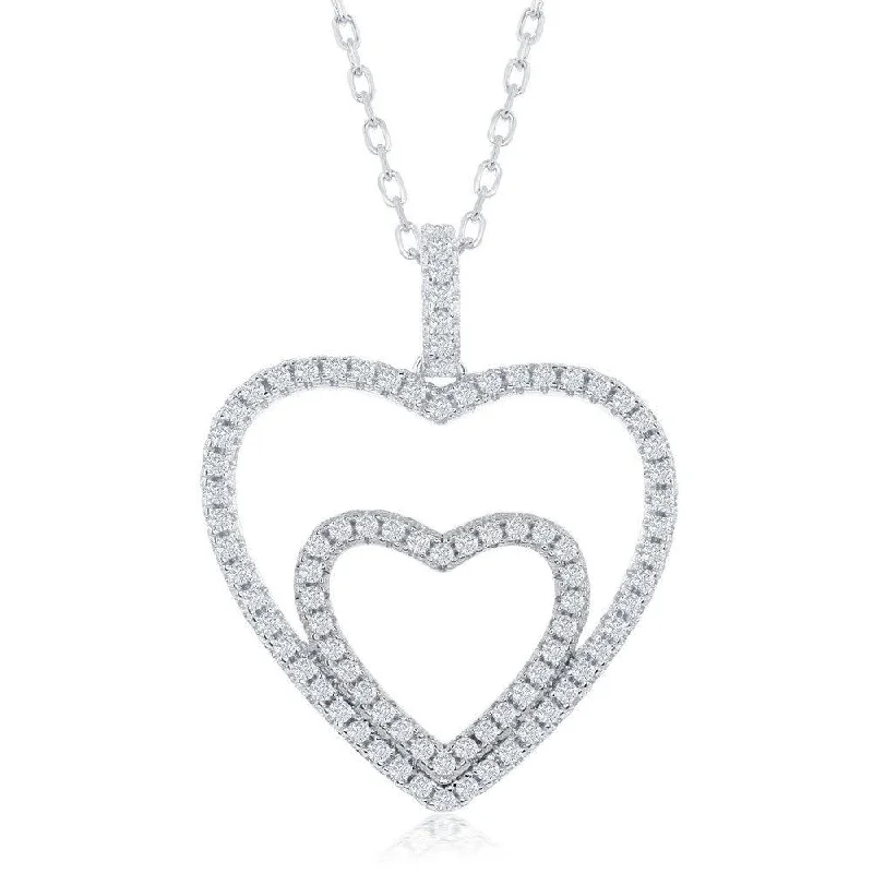 Best necklaces and pendants with adjustable chains for a customizable fit-Sterling Silver Cubic Zirconia Double Heart Necklace