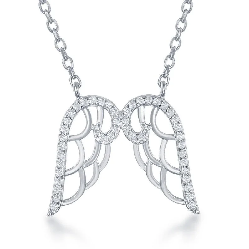 Necklaces and pendants with love knot designs for a romantic, meaningful symbol-Sterling Silver CZ Angel Wings Necklace