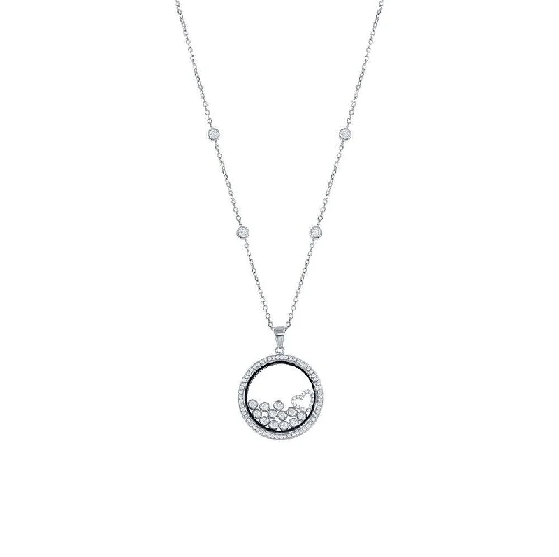 Necklaces and pendants with pearls for a classic and sophisticated touch-Sterling Silver CZ Floating Heart & Round CZ's in a Disc Necklace