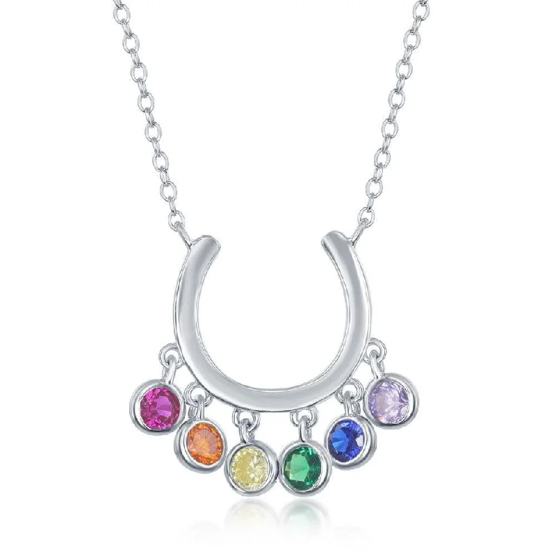 Best necklaces and pendants with glowing moonstone for an ethereal glow-Sterling Silver Dangling Rainbow CZ Horseshoe Necklace