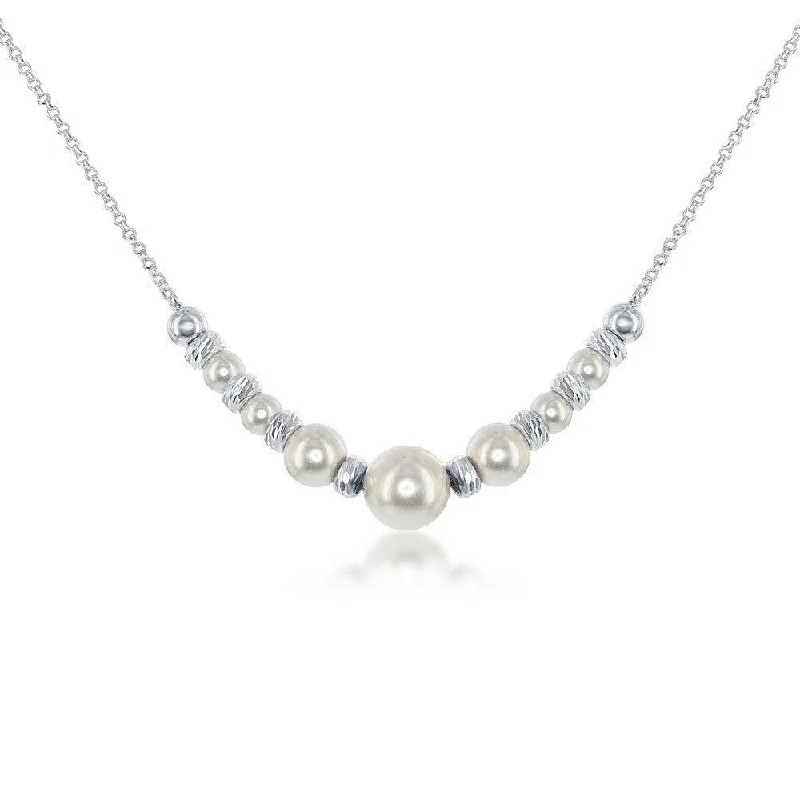 Beautiful necklaces and pendants with diamond halo settings for extra brilliance-Sterling Silver Diamond Cut Beads and Swarovski Pearl Necklace