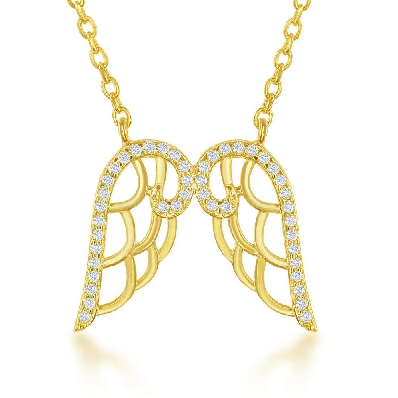 Best necklaces and pendants with matching rings for a coordinated jewelry set-Sterling Silver Gold Plated CZ Angel Wings Necklace