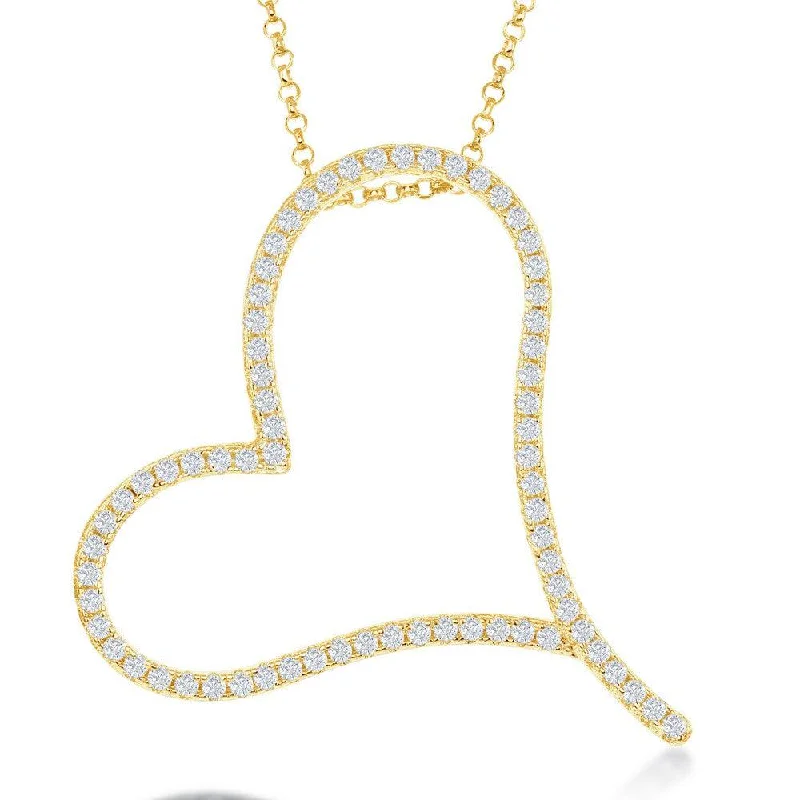 Necklaces and pendants with abstract shapes for a modern, creative appearance-Sterling Silver Gold Plated Large Micro Pave Heart Necklace