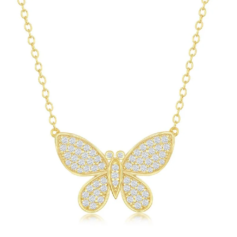 Unique necklaces and pendants with artistic shapes for a creative, one-of-a-kind design-Sterling Silver Gold Plated Micro Pave Butterfly Necklace