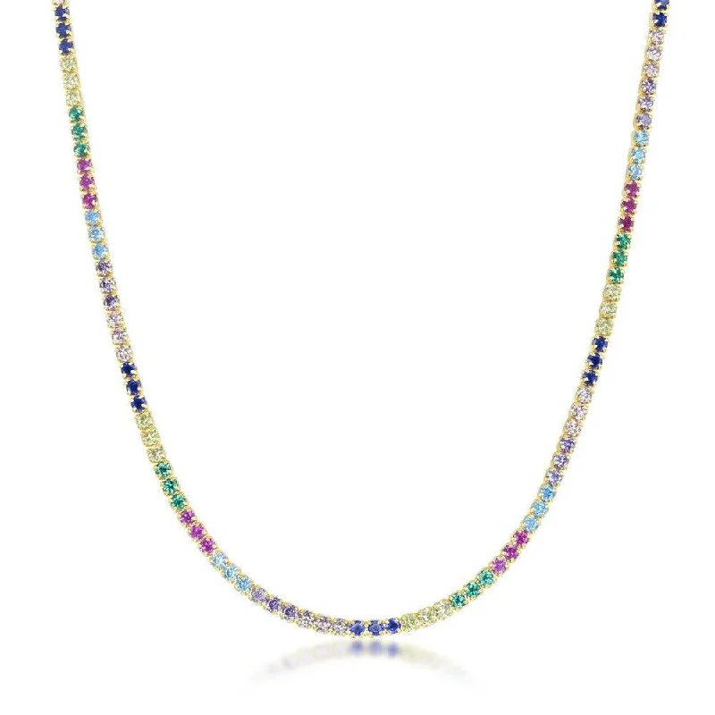 Best necklaces and pendants with crystal accents for a sparkling and elegant style-Sterling Silver Gold Plated Rainbow CZ Choker Necklace