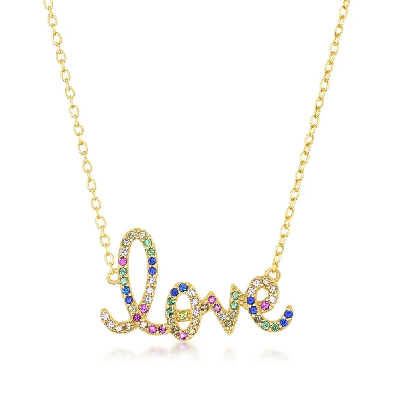 Best necklaces and pendants with cubic zirconia for a budget-friendly dazzling effect-Sterling Silver Gold Plated Rainbow CZ 'Love' Necklace