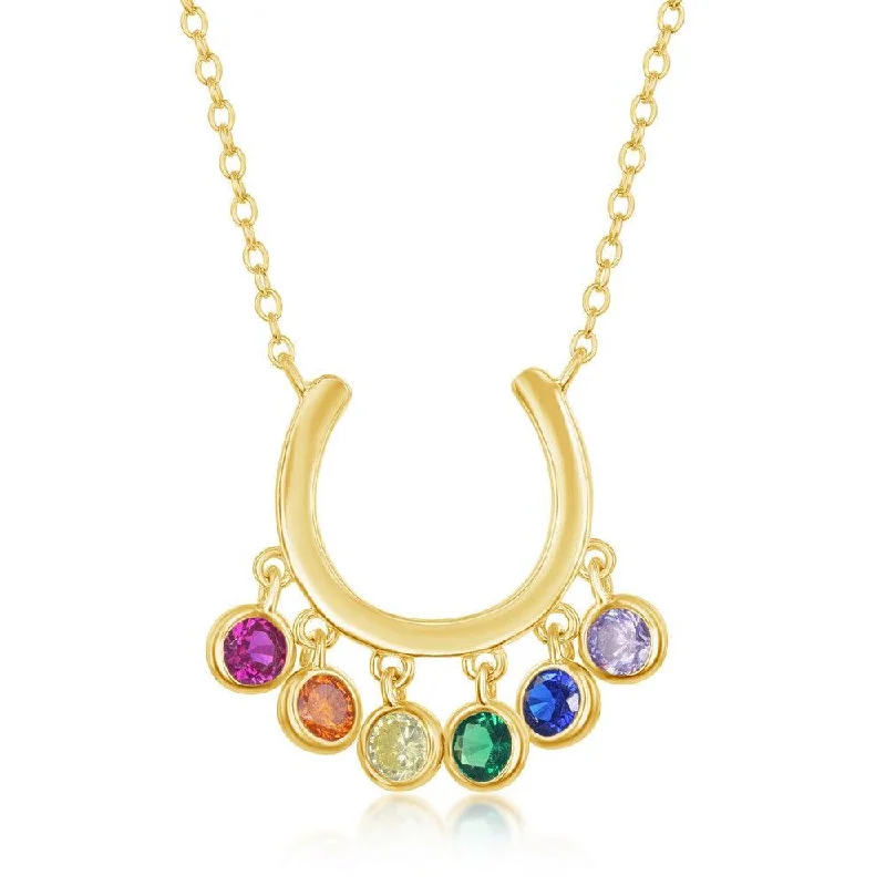 Best necklaces and pendants with layered designs for a chic, stacked look-Sterling Silver GP Dangling Rainbow CZ Horseshoe Necklace