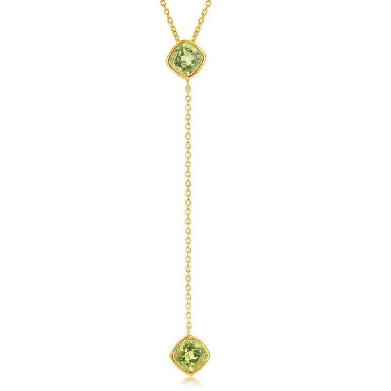 Best necklaces and pendants with oval pendants for a classic, elegant shape-Sterling Silver GP Square Peridot with Long Hanging Chain Necklace