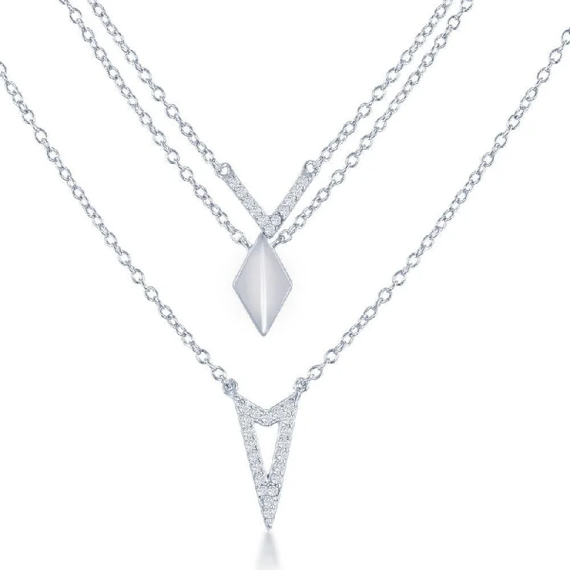 Unique necklaces and pendants with engraved messages for a sentimental gift-Sterling Silver Graduating Triple Chain with CZ Necklace