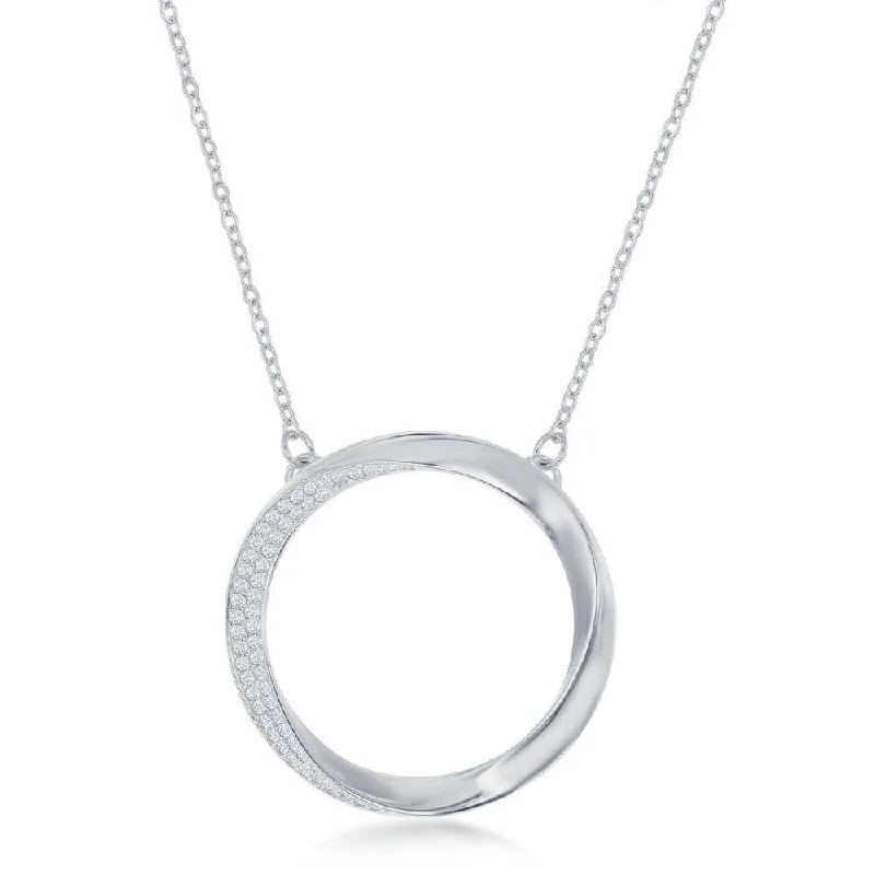 Best necklaces and pendants with oval pendants for a classic, elegant shape-Sterling Silver Half Micro-Pave Twisted Open Circle Necklace