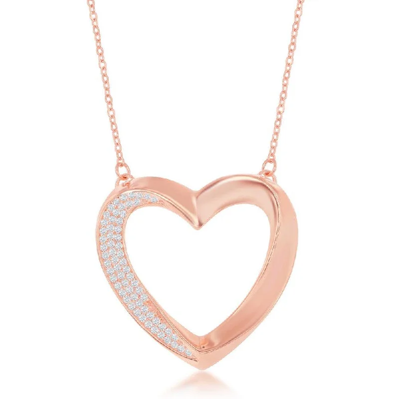 Necklaces and pendants with enamel accents for a colorful, eye-catching appearance-Sterling Silver Half Micro Pave Twisted Open Heart Necklace