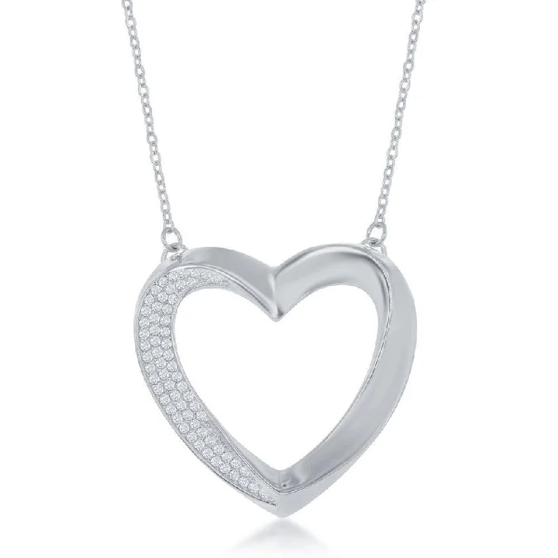 Necklaces and pendants with leaf-shaped designs for an earthy, organic feel-Sterling Silver Half Micro Pave Twisted Open Heart Necklace