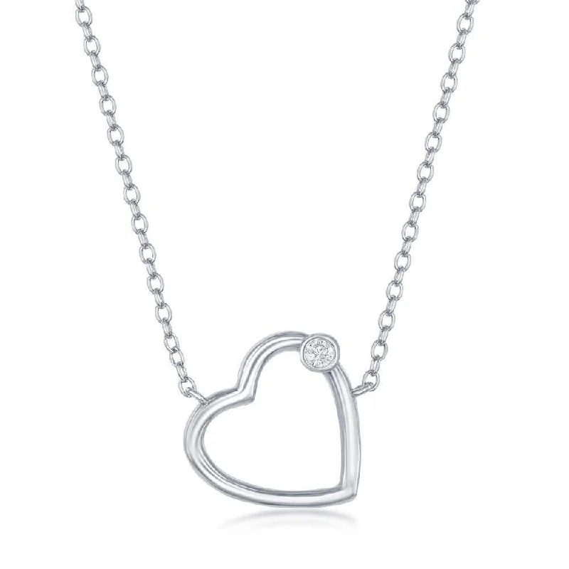 Stunning necklaces and pendants with jade gemstones for a calming green hue-Sterling Silver Heart with Single Cubic Zirconia Necklace