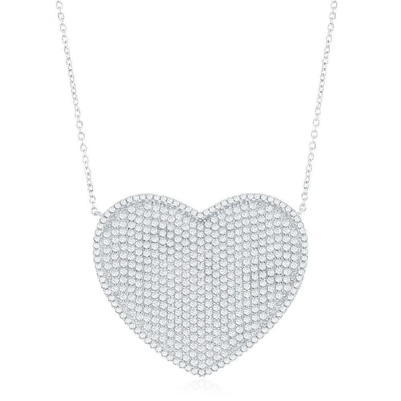 Stunning necklaces and pendants with chakra stones for healing and balance-Sterling Silver Large Micro Pave Heart CZ Necklace