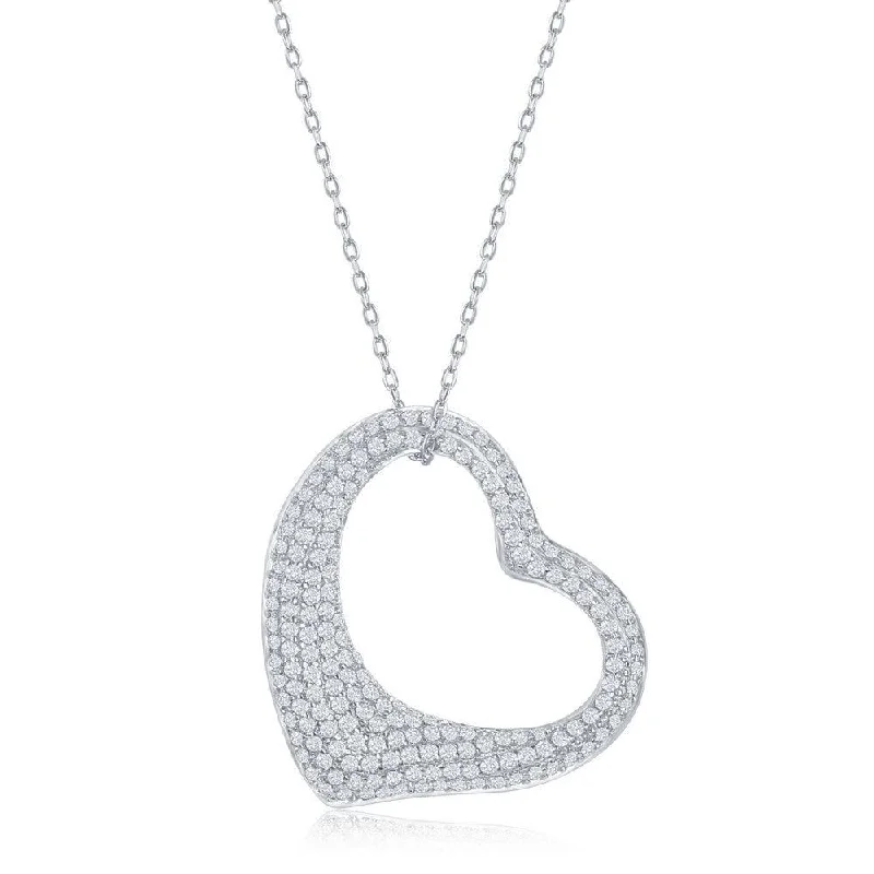 Best necklaces and pendants with gemstone clusters for a bold and colorful effect-Sterling Silver Large Micro Pave Open Heart CZ Necklace