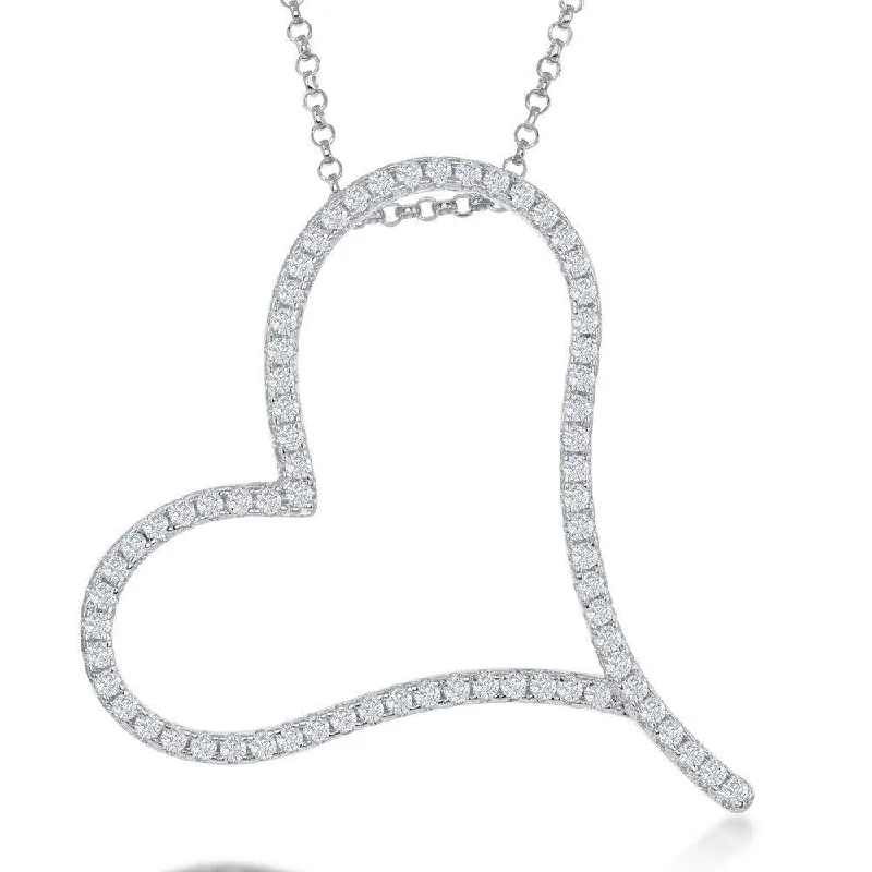 Necklaces and pendants with geometric pendants for a clean, contemporary design-Sterling Silver Large Micro Pave Open Heart CZ Necklace