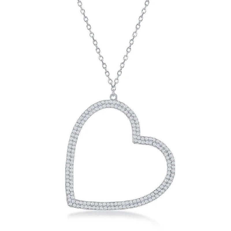 Best necklaces and pendants with heart-shaped designs for a romantic look-Sterling Silver Large Micro Pave Open Heart Necklace