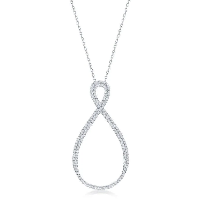 Necklaces and pendants with diamond pendants for a luxurious sparkling effect-Sterling Silver Large Open Pear Shaped Infinity Design Necklace