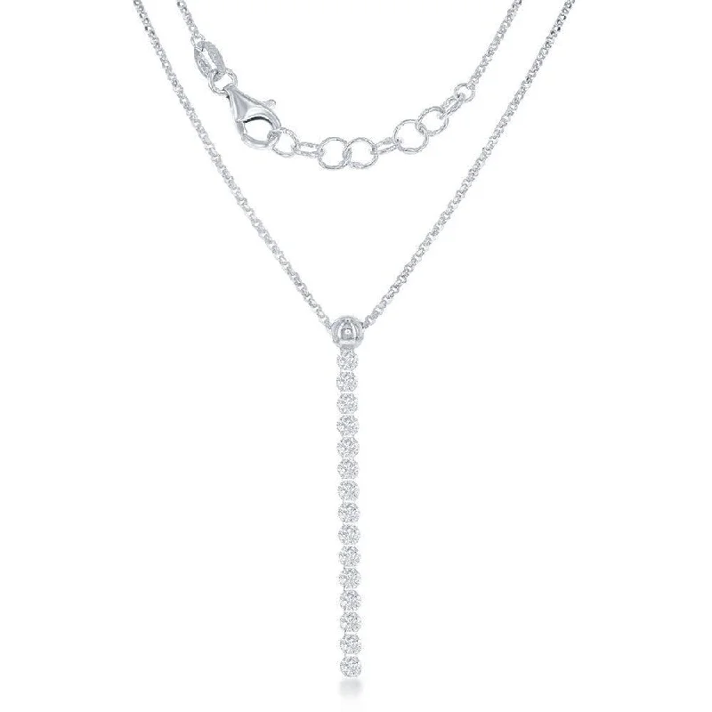 Necklaces and pendants with diamond pendants for a luxurious sparkling effect-Sterling Silver Long Row of CZs Necklace