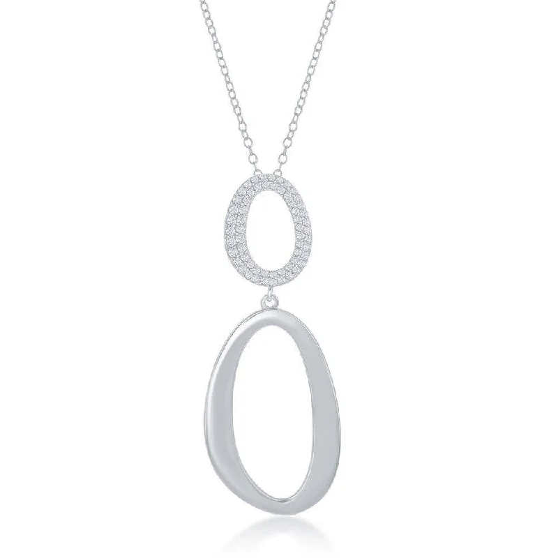 Best necklaces and pendants with statement designs for a fashionable accessory-Sterling Silver Micro Pave and High Polish Double Oval Necklace