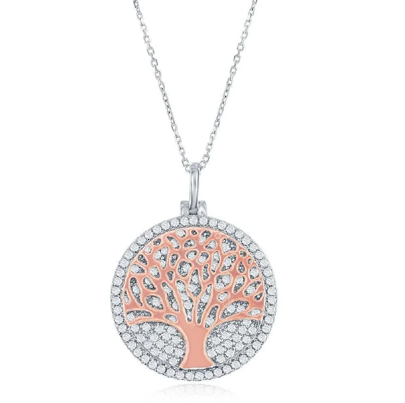 Best necklaces and pendants with intertwined designs for a symbol of unity-Sterling Silver Micro Pave Disc with Rose GP Center Tree Necklace