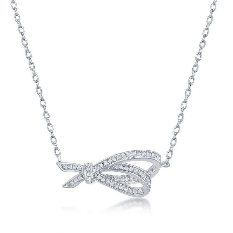 Elegant necklaces and pendants with gold chains for a chic, timeless appearance-Sterling Silver Micro Pave Double Ribbon Necklace