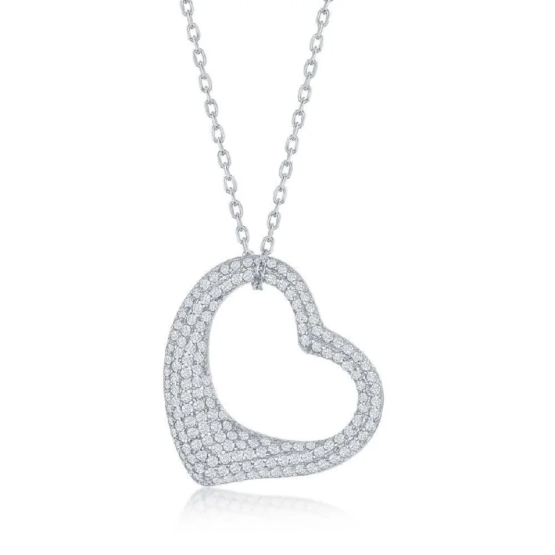 Elegant necklaces and pendants with diamond accents for added sparkle-Sterling Silver Micro Pave Heart Necklace