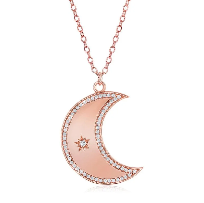 Best necklaces and pendants with butterfly pendants for a delicate, light style-Sterling Silver Moon with CZ Border and Center Star Necklace