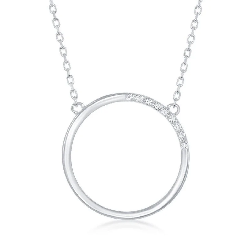 Elegant necklaces and pendants with infinity symbols for timeless designs-Sterling Silver Open Circle Half Cubic Zirconia Necklace