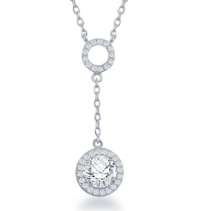 Necklaces and pendants with personalized charms for a custom piece of jewelry-Sterling Silver Open CZ Circle with Round Dropdown CZ Necklace