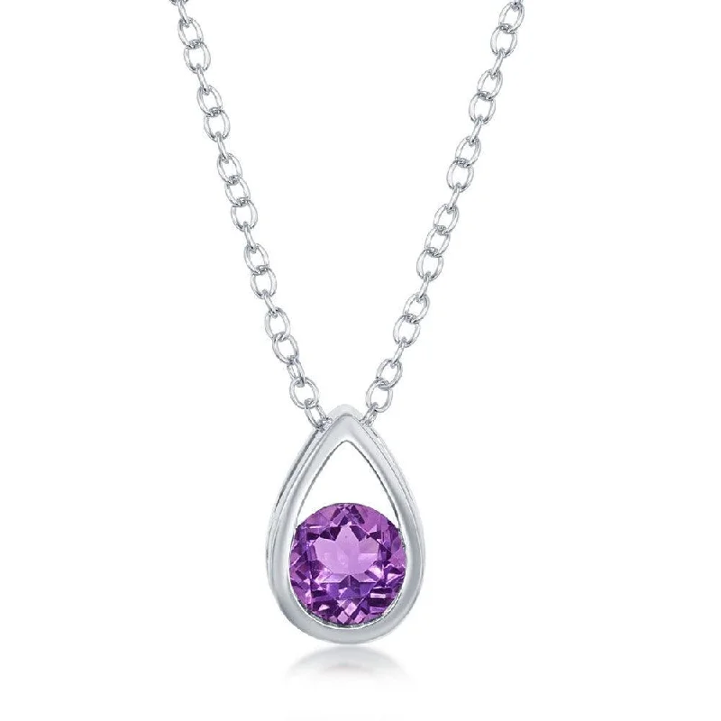 Necklaces and pendants with sun and moon motifs for a celestial-inspired design-Sterling Silver Open Pear Shaped Round Amethyst Necklace