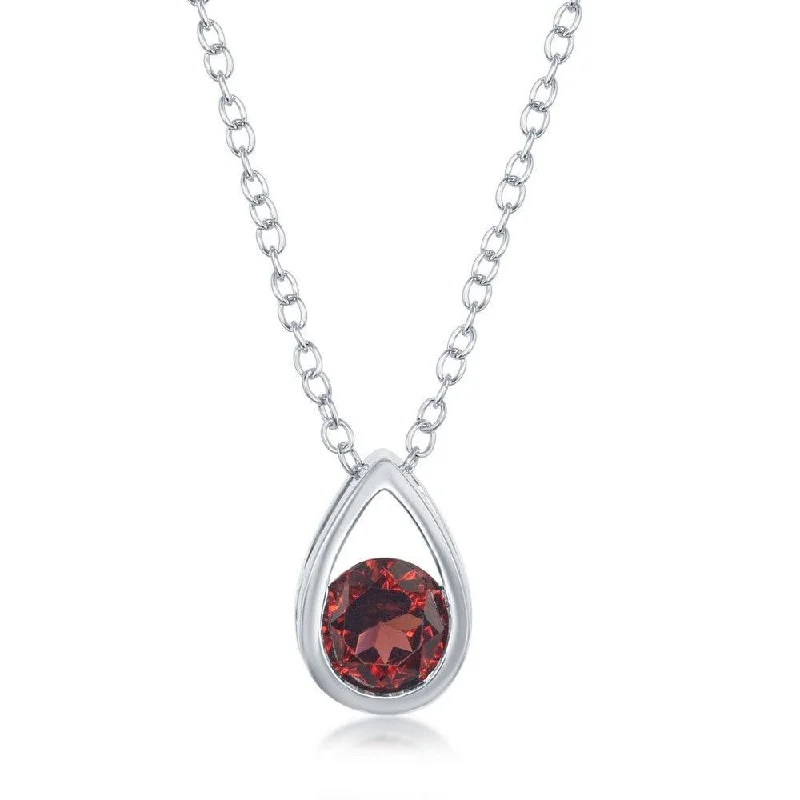 Beautiful necklaces and pendants with diamond-encrusted designs for maximum sparkle-Sterling Silver Open Pear Shaped Round Garnet Necklace