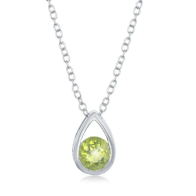 Best necklaces and pendants with oval pendants for a classic, elegant shape-Sterling Silver Open Pear Shaped Round Peridot Necklace