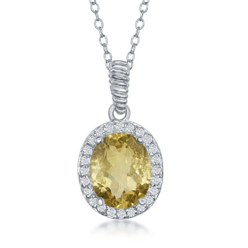 Beautiful necklaces and pendants with natural stones for an earthy, organic vibe-Sterling Silver Oval Citrine with White Topaz Border Necklace