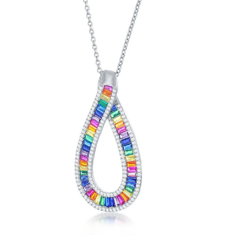 Best necklaces and pendants with infinity hearts for a romantic, eternal symbol-Sterling Silver Rainbow Baguette CZ Pear Shaped Necklace