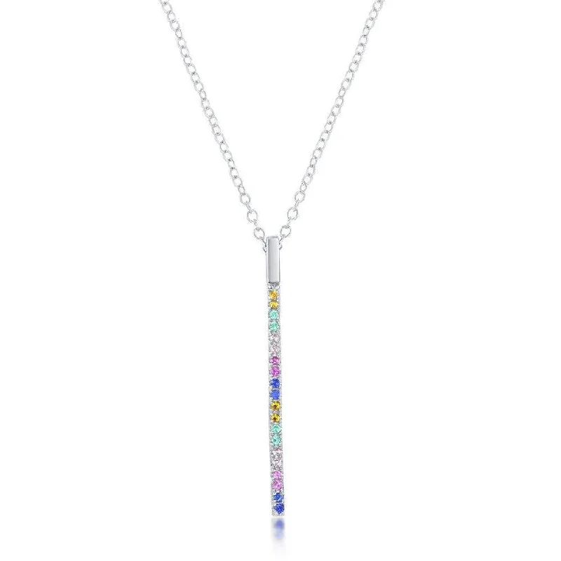 Beautiful necklaces and pendants with moonstone for an ethereal, mystical appearance-Sterling Silver Rainbow Cubic Zirconia Vertical Bar Necklace