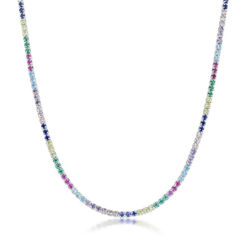 Best necklaces and pendants with turquoise stones for a vibrant boho-chic look-Sterling Silver Rainbow CZ Chain