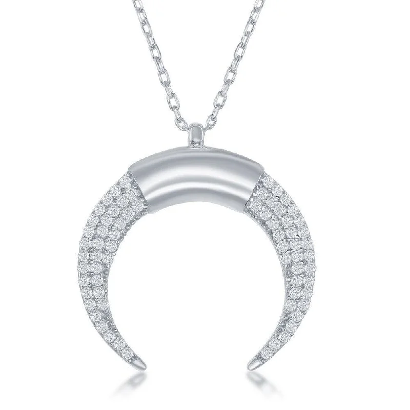 Trendy necklaces and pendants with statement pieces for a bold fashion statement-Sterling Silver Reversed Horn Cubic Zirconia Necklace