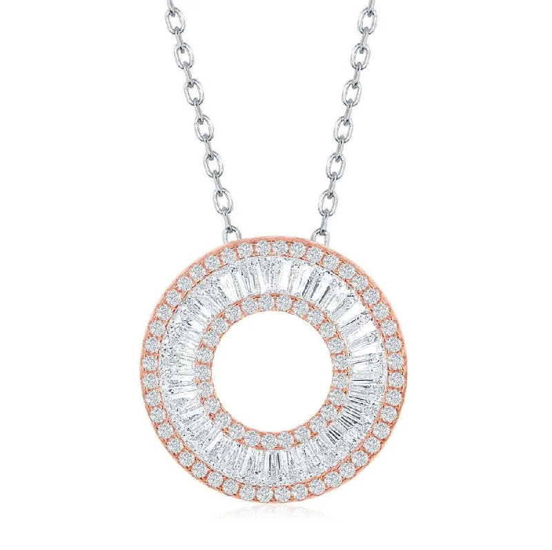 Best necklaces and pendants with glowing moonstone for an ethereal glow-Sterling Silver Rose Gold Plated Baguette CZ Open Circle Necklace