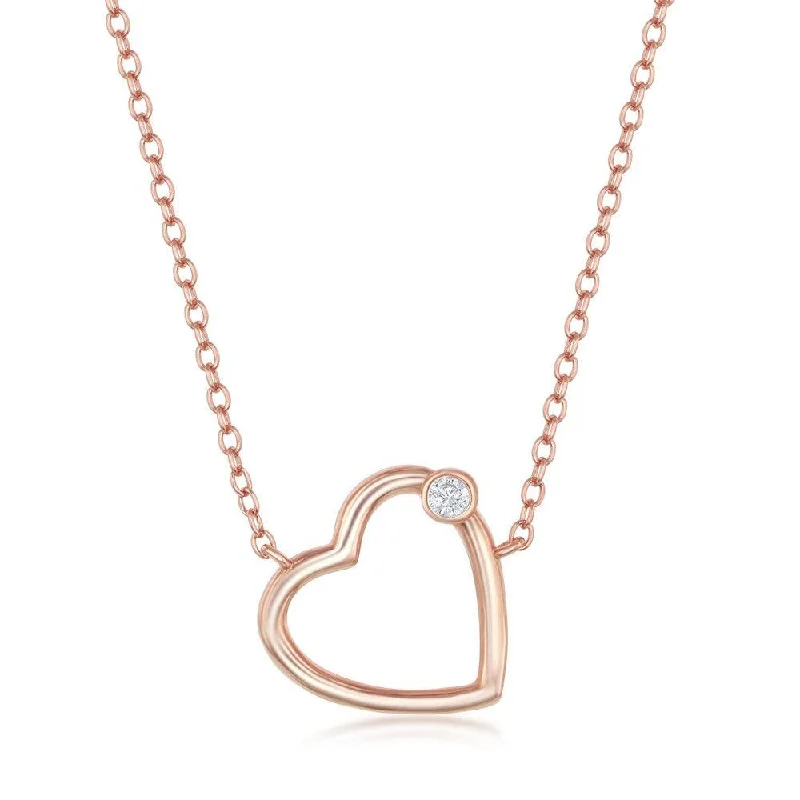 Best necklaces and pendants with statement designs for a fashionable accessory-Sterling Silver Rose Gold Plated Heart with Single CZ Necklace