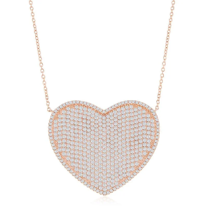 Best necklaces and pendants with butterfly wings for a delicate, graceful style-Sterling Silver Rose Gold Plated Micro Pave Heart Necklace