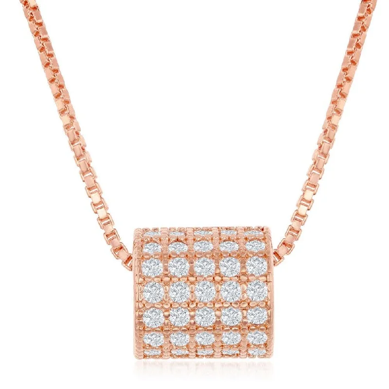 Beautiful necklaces and pendants with layered chains for a fashionable, chic look-Sterling Silver Rose Gold Plated Micro Pave Rod Necklace