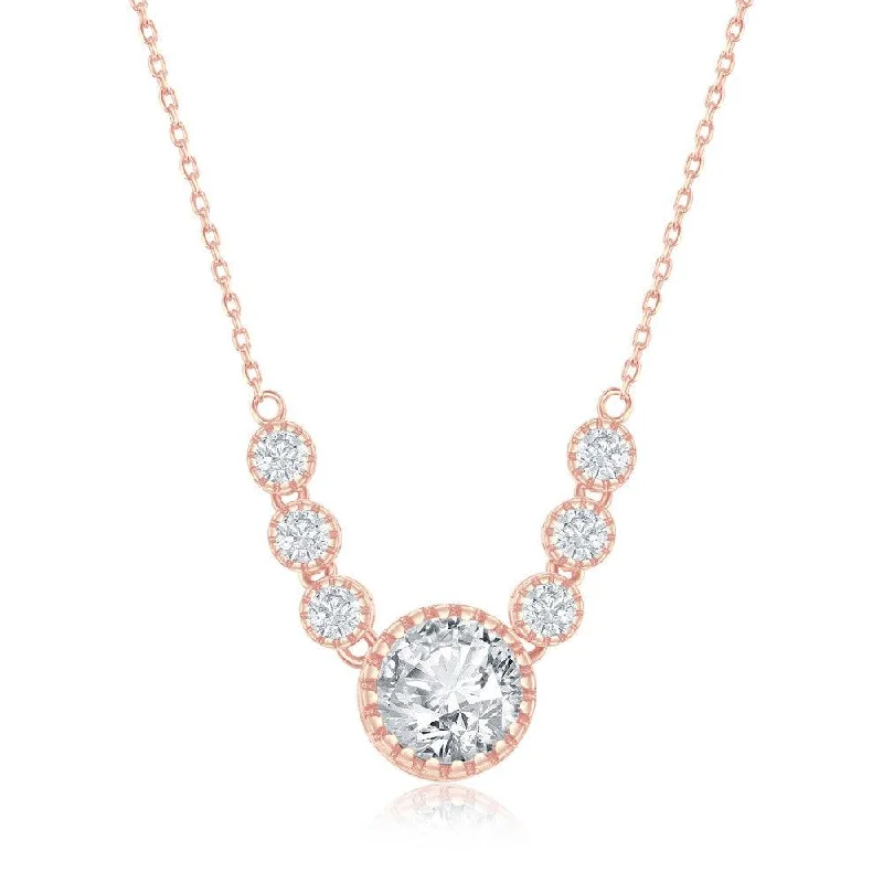 Unique necklaces and pendants with vintage-inspired designs for timeless appeal-Sterling Silver Rose Gold Plated Round CZ Necklace