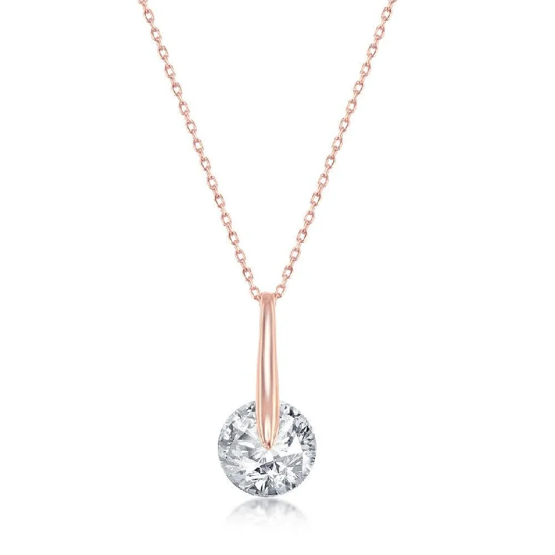 Personalized necklaces and pendants with name engravings for a custom touch-Sterling Silver Rose Gold Plated Spinning Round CZ Necklace