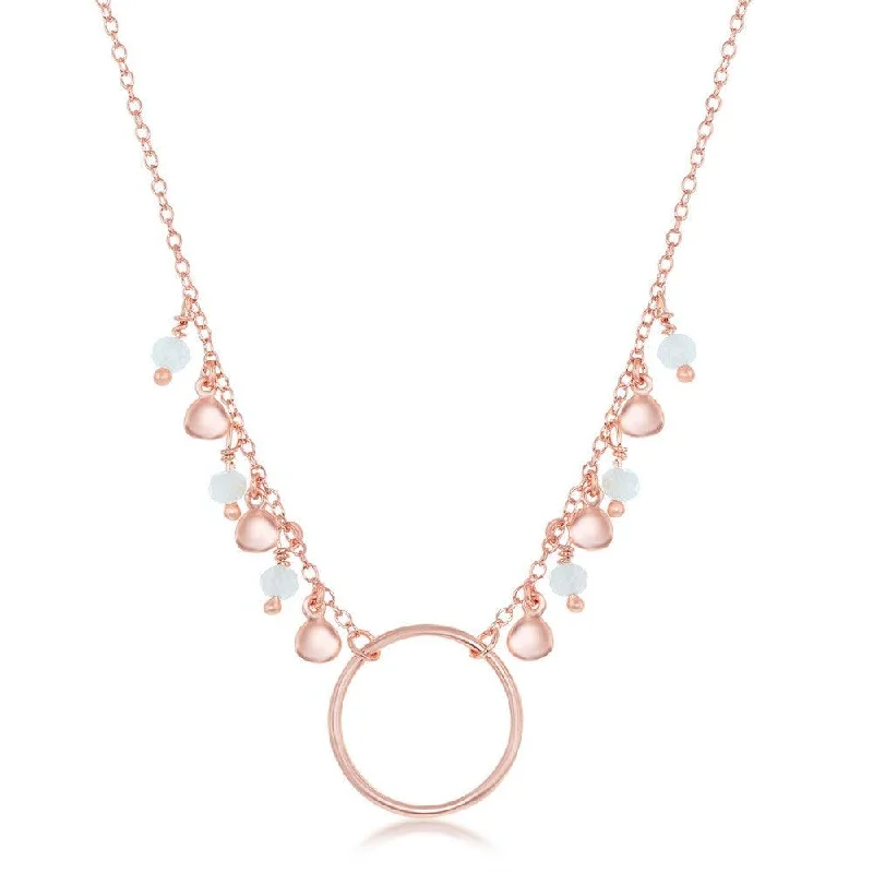 Stunning necklaces and pendants with ruby gemstones for a luxurious red hue-Sterling Silver Rose GP Dangling Rose Quartz and Discs Necklace